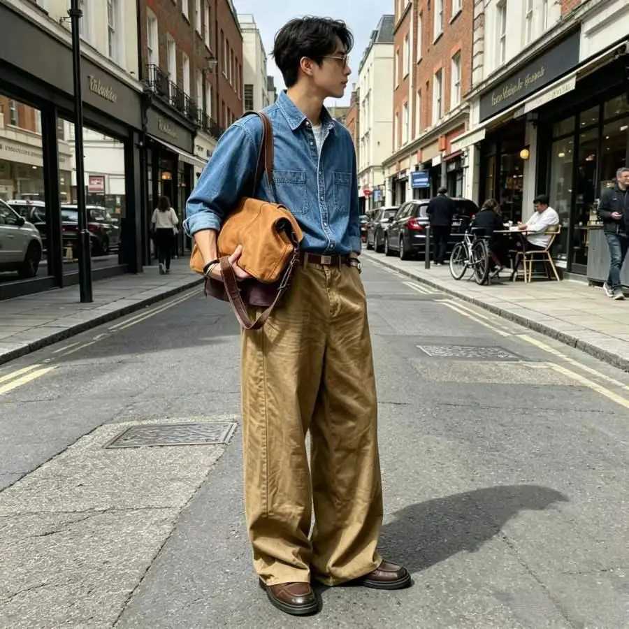Men's Jeans Men's Wide Leg Pants Casual Loose Fit Chino Trousers Vintage Streetwear Baggy Trousers for Daily Wear H260924 - view 6