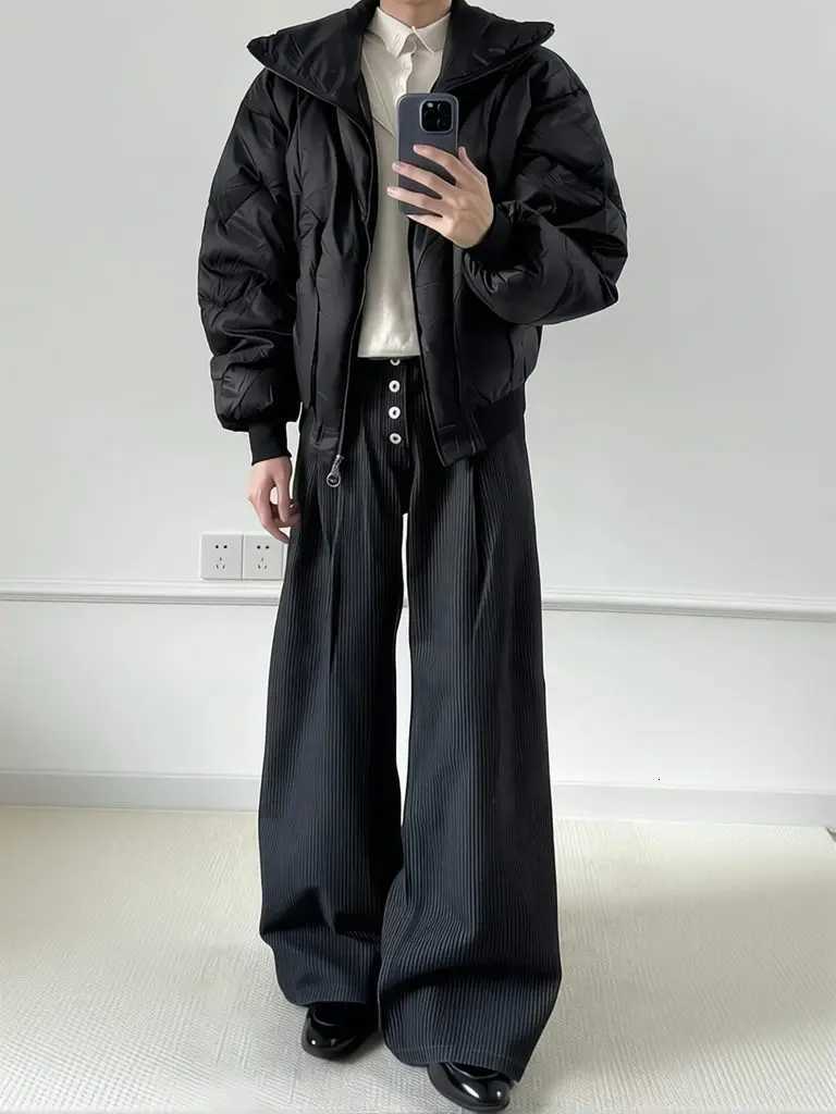 Men's Pants Old Money Men Wide Leg Suit Pants Casual High waist Button Dress Pants Fashion Streetwear Straight Long Trousers Work Wear D260924 - view 5