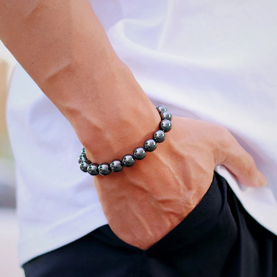 Minimalist 4/6/8/10/12mm Natual Hematite Stone Bracelet For Men Meditation Healing Braclet Black Round Strand Braslet Pulseria 260924 - view 4