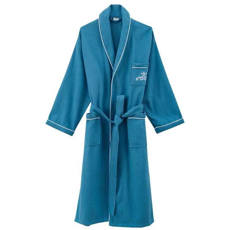 Sleep Lounge Women's Pure Cotton Long Bathrobe Soft Sleepwear Kimono Gown Loose Men And Women Home Dress Nightwear Lingerie Couples Waffle Hotel  - view 3