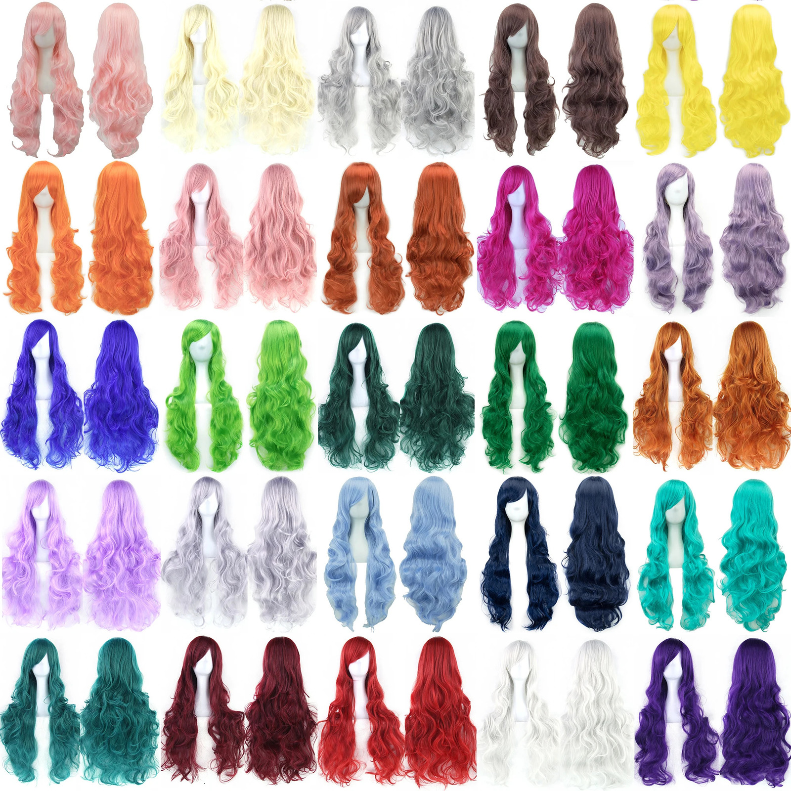 Soowee Curly Long Synthetic Hair Green Wig Hairpiece Pink Black Party Hair Cosplay Wigs for Women 260924