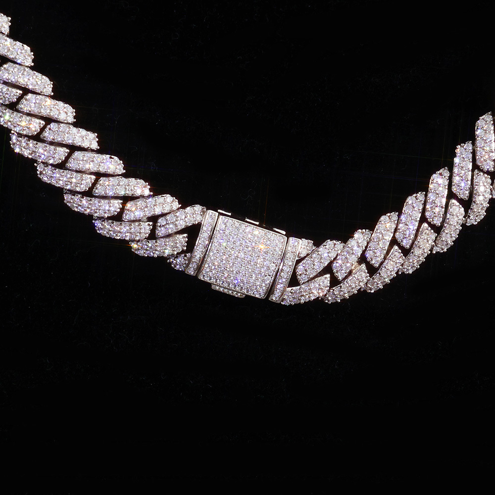 925 Silver 10mm 2 Rows Moissanite Cuban Link Chain Bling Iced Out Pass Diamond Tester VVS Sterling Silver VVS Necklace - view 5