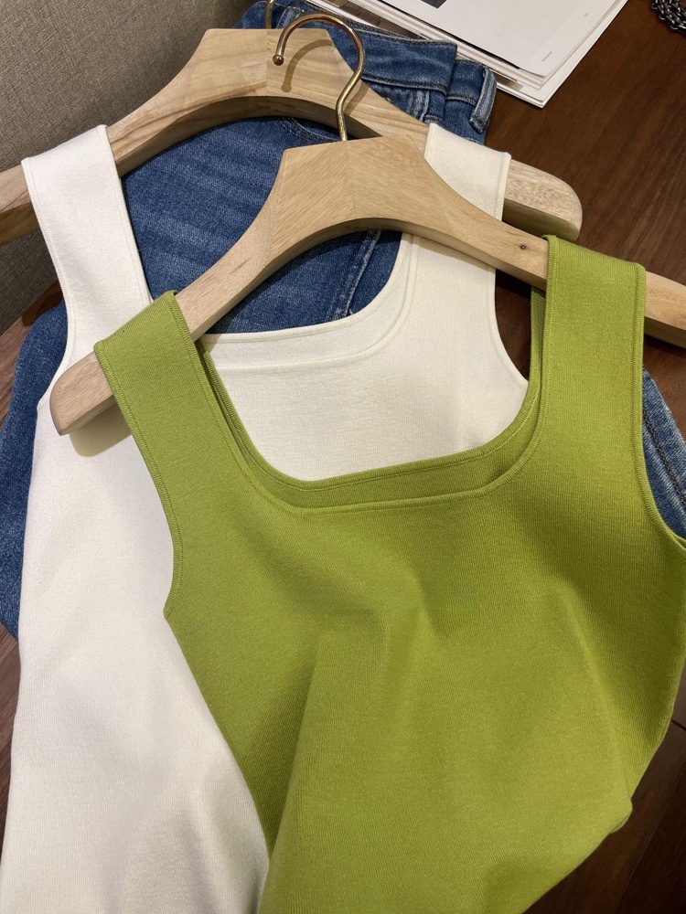 Chic White Knitted Strap Vest Women's Inner Wear Base Shirt Sexy Sleeveless Square Collar Top Summer Outerwear - view 4
