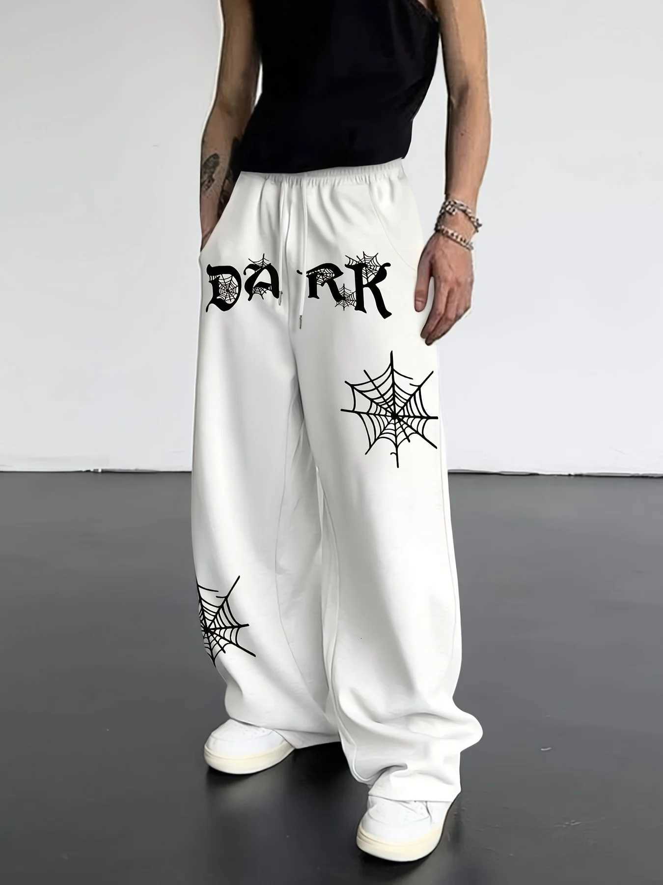 Men's Pants Men Gothic Spider Web Dark Letter Print Sweatpants Oversize Draped Straight Leg Trousers High Street Loose Casual Pants S-3XL D260924 - view 6