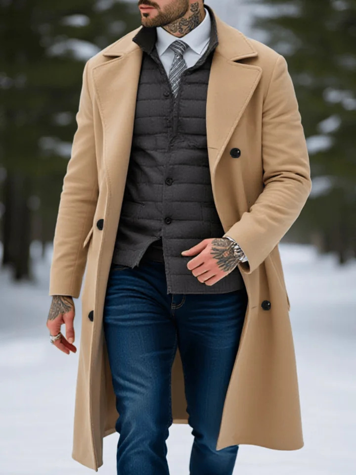 Double-Breasted Wool Overcoat Thickened Warm Lining for Autumn/Winter Windproof Business Casual Trench Coat Fashion Item 260923