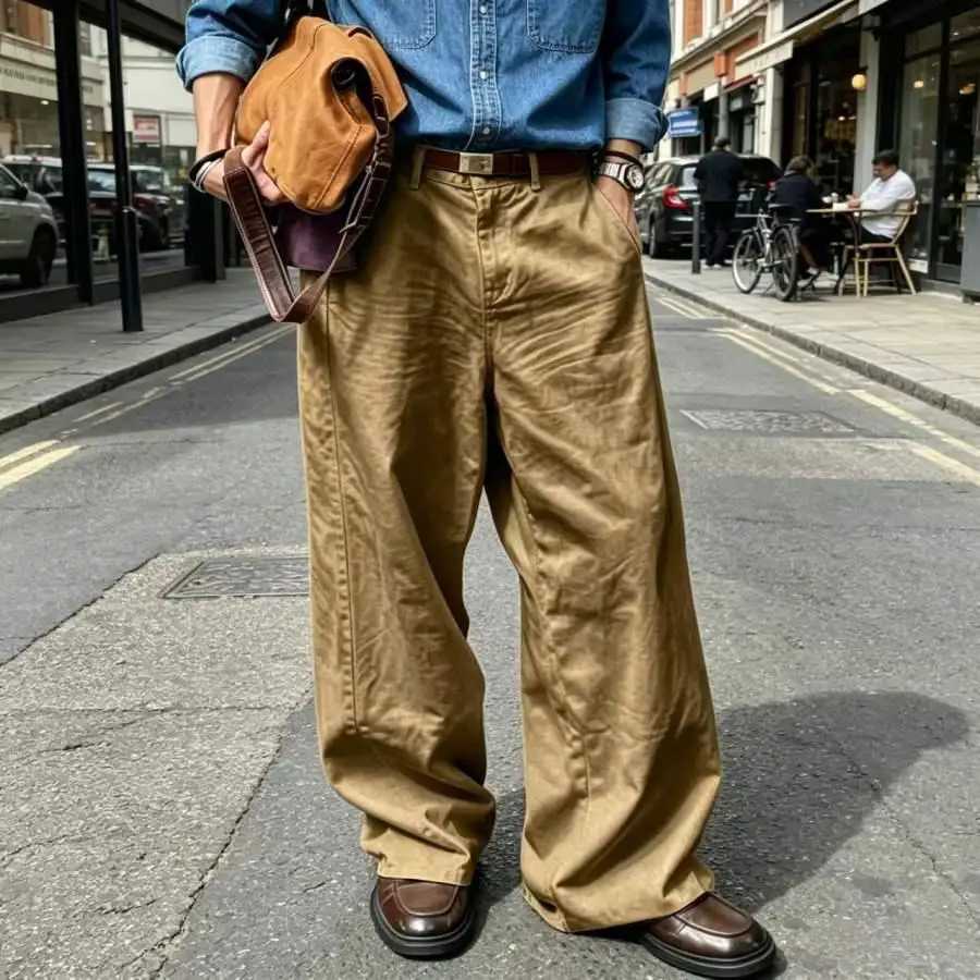 Men's Jeans Men's Wide Leg Pants Casual Loose Fit Chino Trousers Vintage Streetwear Baggy Trousers for Daily Wear H260924