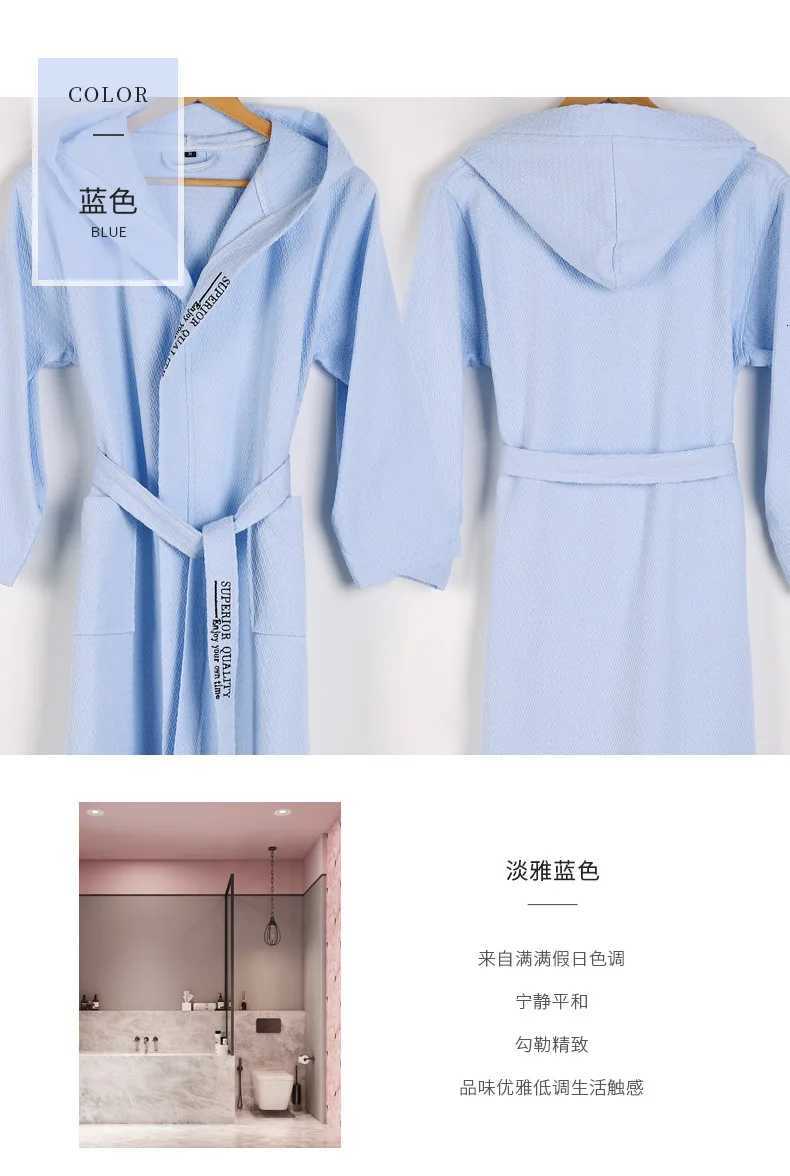 Lounge Women's Sleep Cotton Material Plain Color Bathrobe Unisex Hooded Pajamas Sauna Clothing Waffle Sleepwear Water Absorption Home Dressing Go - view 5