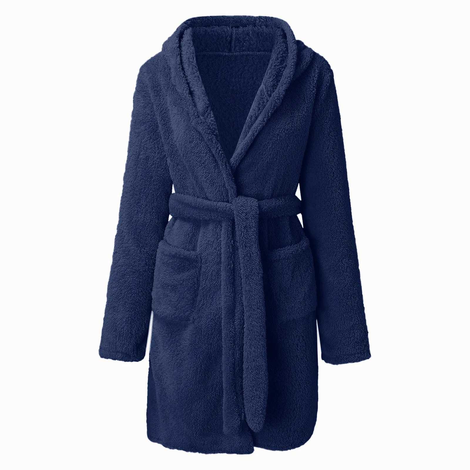 Lounge Women's Sleep Autumn Winter Women Sexy Bath Robe Fluffy Plush Pyjamas Ladies Hooded Dressing Solid Color Gown Warm Bathrobe Female Loungew - view 3