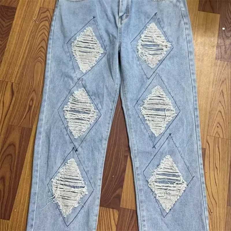 Men's Jeans Spring High Street Fashion Baggy Ripped Jeans For Man American Casual Retro Straight-Leg Denim Pants Hip Hop Distressed Y2K Jean H260 - view 7