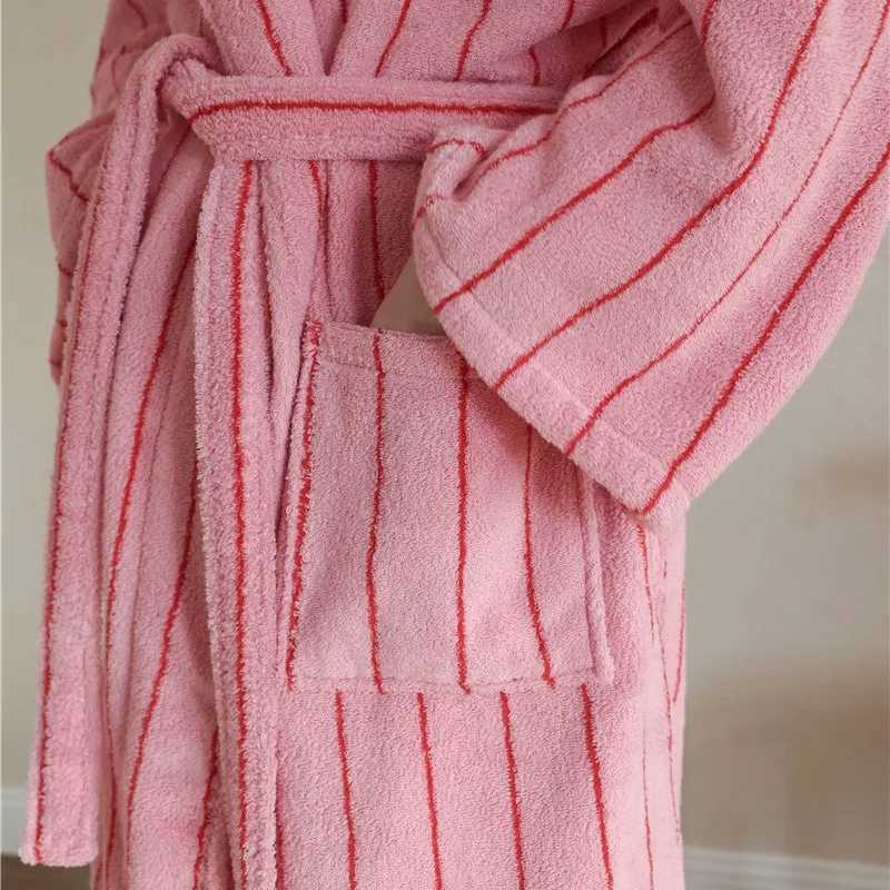 Lounge Women's Sleep Cute Striped Cotton Bathrobe Super Soft Absortion Hooded Loose bath Robe Coat Towel V Neck warm Sleepwear Robes Women Homewe - view 7