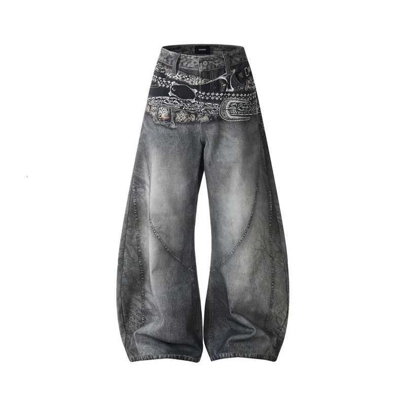 Men's Jeans 2026 Spring Men's Goth Graphic Printed Straight Wide Leg Jeans Hip Hop Fashion Streetwear Denim Trousers Y2K Vintage Baggy Jean  - view 6