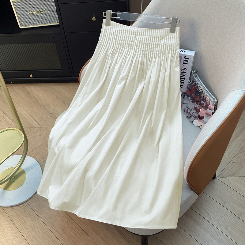 High A-Line Women's New Design Pink Pleated Slimming Midi Skirt Elastic Waist Commute Skin-Friendly Breathable - view 3