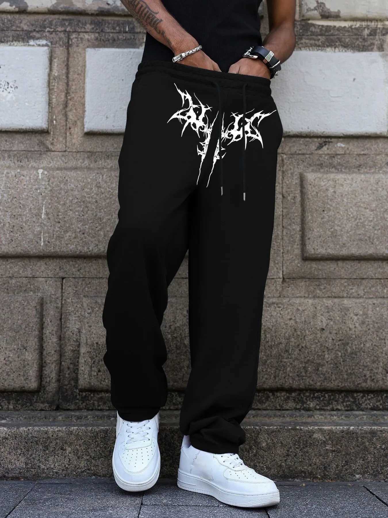 Men's Pants Men's Dark Letter Print Straight Sweatpants Hip Hop Streetwear Casual Trousers S-3XL D260924