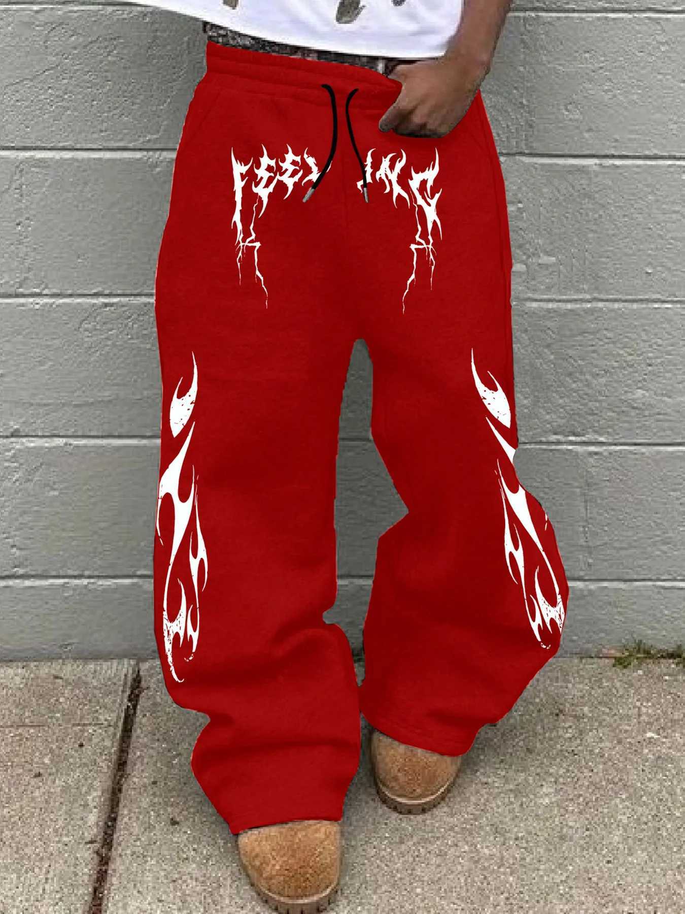 Men's Pants Men Flame Letter Print Straight Pants Polyester Casual dr1 Joggers Hip Hop Streetwear Baggy Trousers Daily Wear S-3XL D260924 - view 6