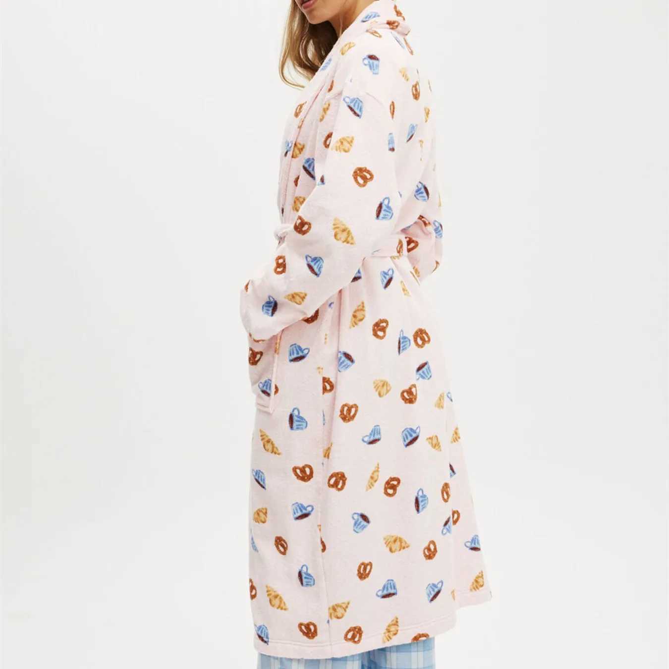 Sleep Lounge Women's Women's Shawl Robe Loungewear Winter Fall Plush Striped Terry Cloth Bathrobe with Pocket Long Sleeve Knee Length Lounge - view 5