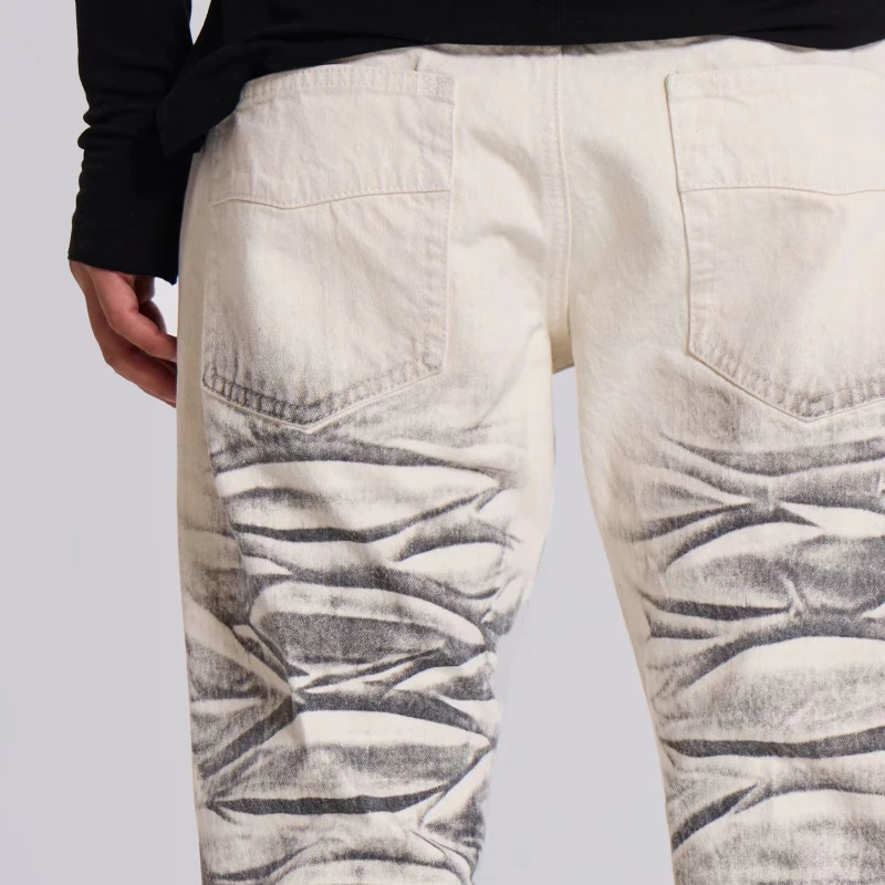 Jeans Retro Y2K Arctic White Hip Hop Drift Flared Trumpet Washed High Street Wide Leg Pants Gothic Slim Fit Unisex Trumpet Jeans 260923