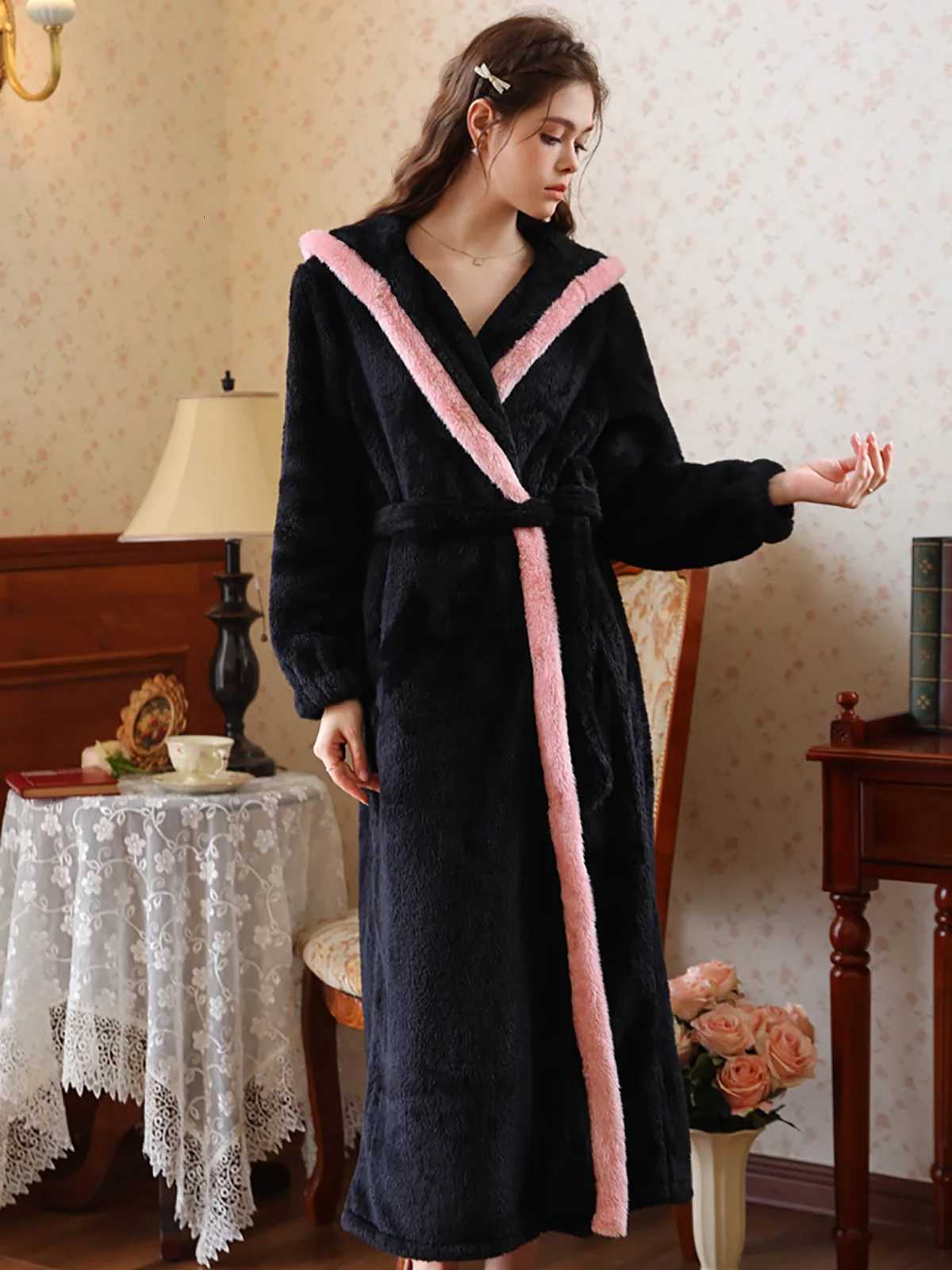 Lounge Women's Sleep Winter Women Long Sleeved Long Sleeved Thick Hooded Flannel Pajamas Sweet Princess French Loose Plus Size Girls BathrobeC260 - view 5
