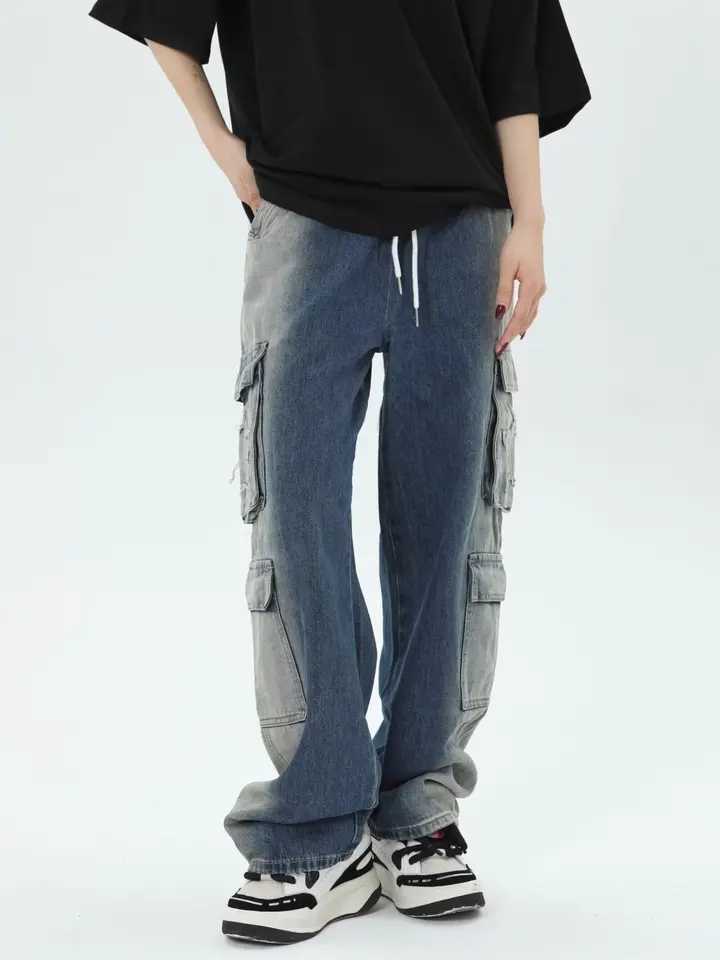 Men's Jeans washed water Men's Cargo Jeans Casual Loose Stacked Trousers Gothic Men Baggy Sweatpants Autumn Black Long Work Pants H260924 - view 5