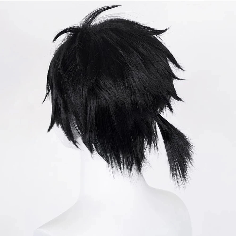 Synthetic Short Black Straight Wig with Bangs for Men and Women Daily Cosplay Anime Halloween Party istic Fake Hair 260922 - view 6
