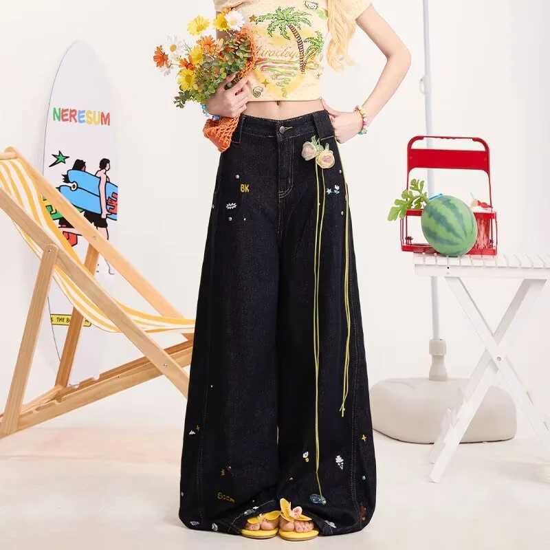 Men's Jeans Spring Cartoon Embroidered Baggy Straight Jeans For Man High Street Fashion Denim Curved Pants Hip Hop Punk Y2K Vintage Jean H260924 - view 3