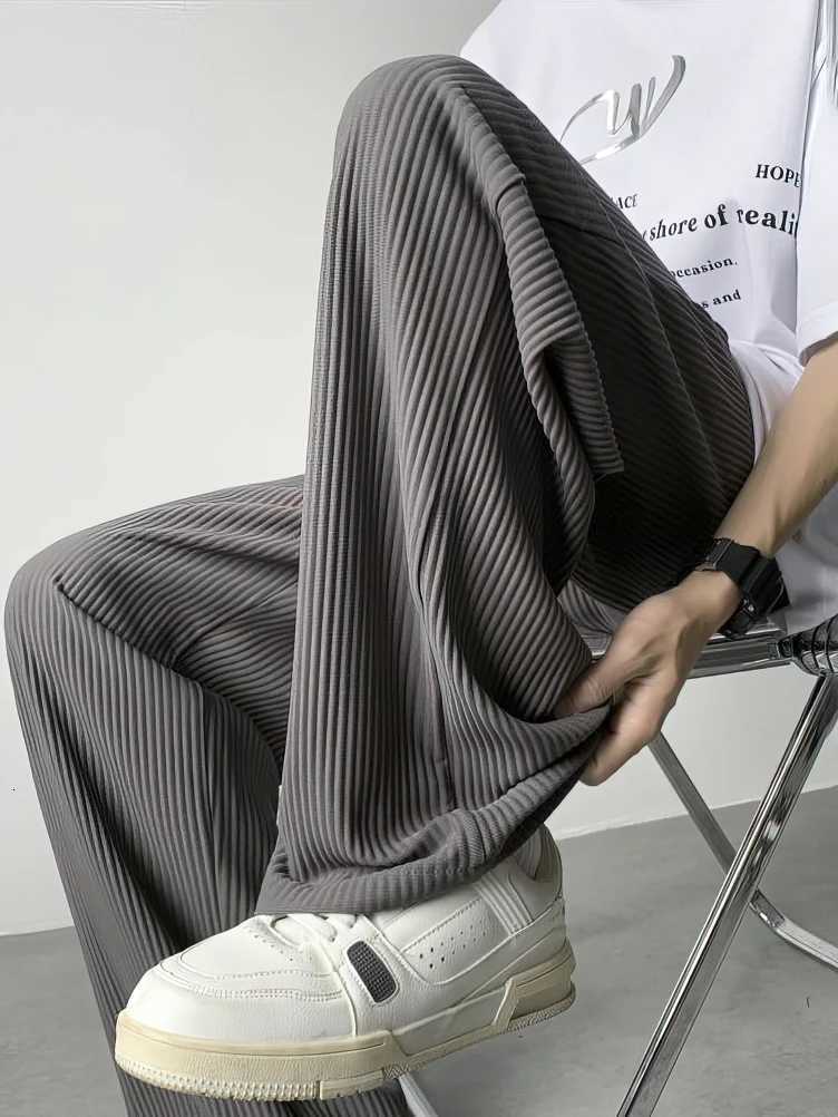 Men's Pants Summer Straight Ice Silk Casual Pants Men High Waist Pleated Long Trousers Thin Sport Wide leg Sweatpants Male Baggy D260924 - view 7