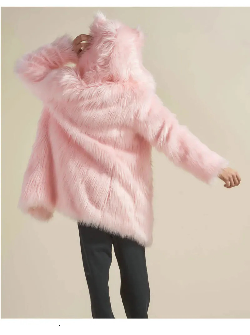 Men Faux Fur Outerwear Solid Hooded Jackets Long Sleeve Coat Loose Winter Pockets Casual 2025 Spliced Slight Strech 260923 - view 7