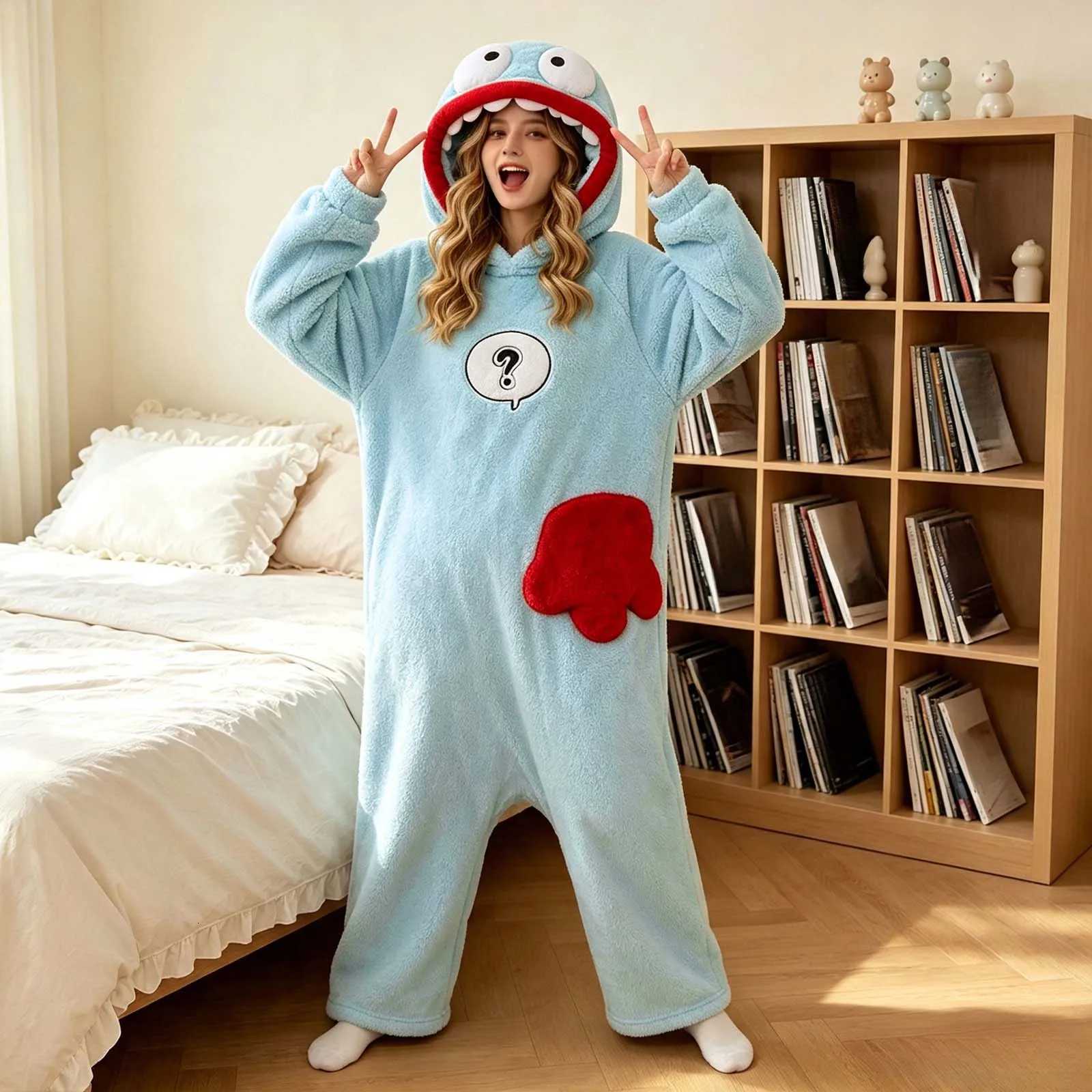 Lounge Women's Sleep Cartoon Big Mouth Monster Onesie Pajamas Cozy Plush Sleepwear Funny Couple Loungewear Autumn Winter Coral Fleece Warm Sleepw - view 5