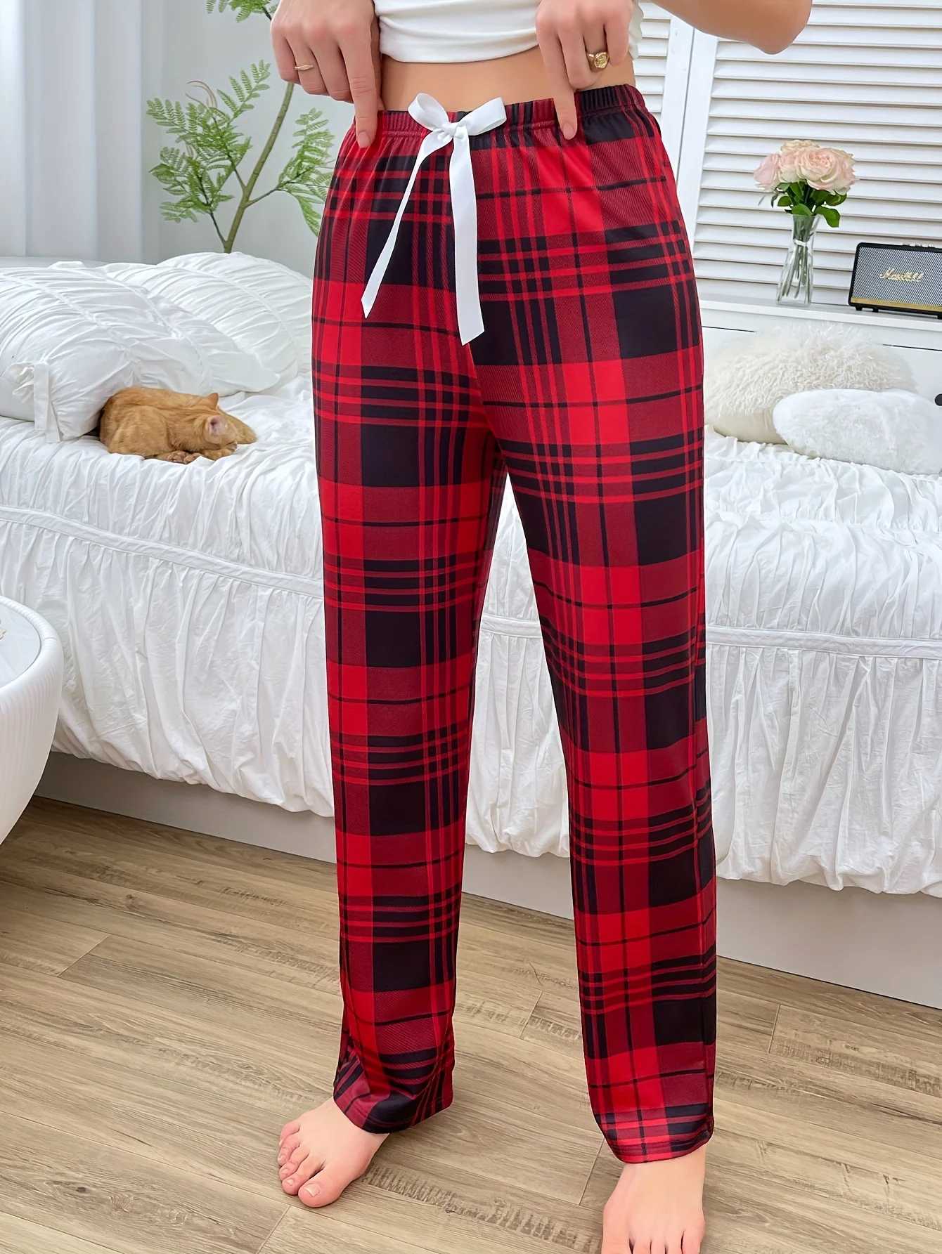 Women's Sleep Lounge Single Pair of Autumn Women's Pajamas Women's Casual Plaid Printed Pajamas Single Pants That Can Be Worn Outside H