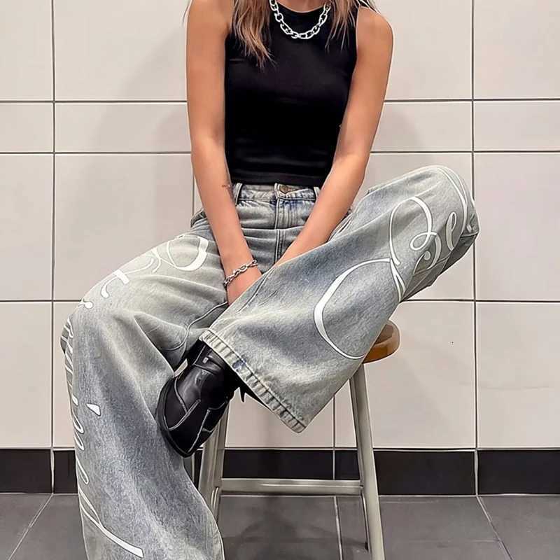Men's Jeans Hip Hop Fashion Straight Wide Leg Denim Trousers For Men Letter Printed Blue Baggy Y2K Jeans 2026 New Casual Streetwear Jean H260924 - view 3