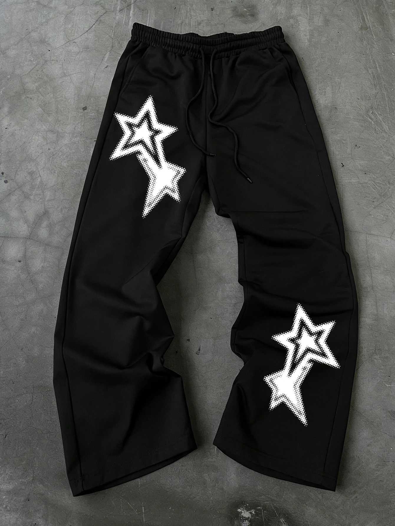 Men's Pants Men Y2K Streetwear Baggy Sweatpants Halftone Dot Nested DoubleStar Diagonal Asymmetrical Print dr1 Loose Wide Leg D260924 - view 5