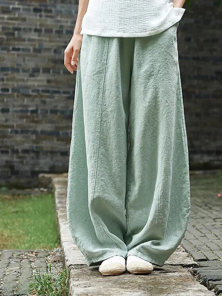 Cotton Linen Bloomers Wide Leg Pants Women Vintage Full Length Fashion Elegent Solid Elasitic Waist Spring Autumn 5XL 260928 - view 4