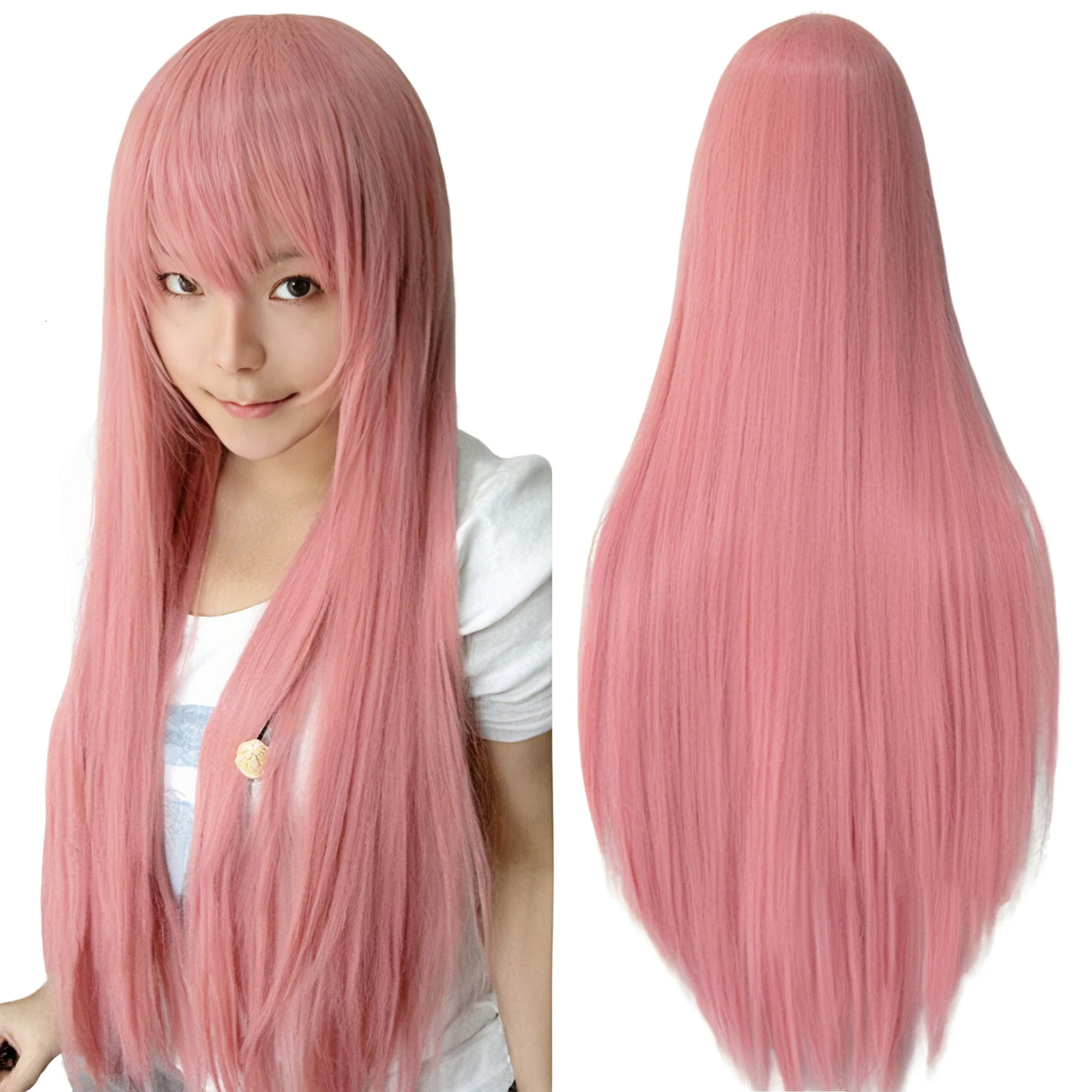 80cm Straight Synthetic Cosplay Wig White Purple Green Silver Pink Lolita Hairpiece with Bangs Long Wigs 260922 - view 5