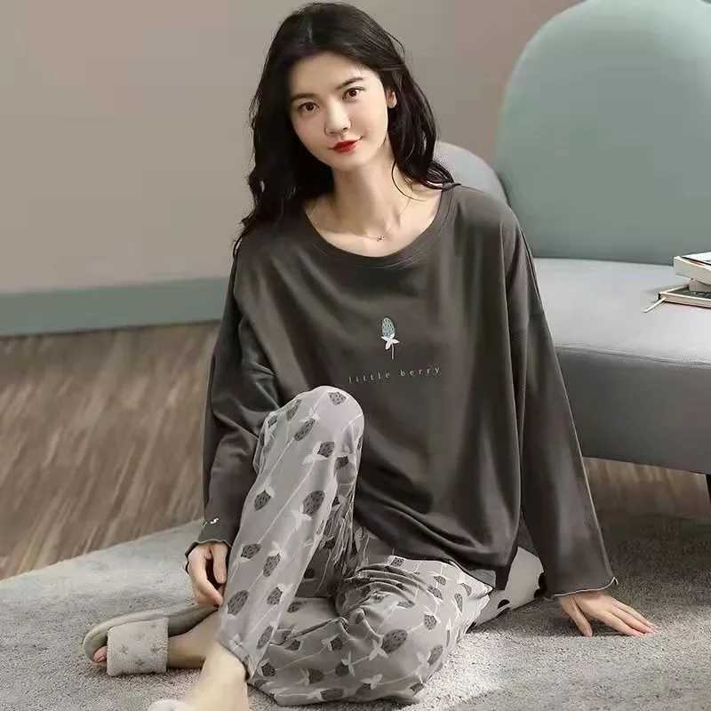 Women's Sleep Lounge Pyjamas Set for Women's Plus Size Student Long Sleeve Spring and Fall Loungewear Ladies Simple Loose Homewear Casual Sl - view 4