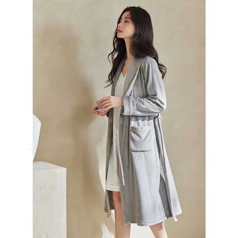 Sleep Lounge Women's Autumn Winter Women Island Velvet Long Bathrobes Sleepshirts Grey Home Dress Sleepwear Warm Comfortable Kimono Indoor Clothe - view 7