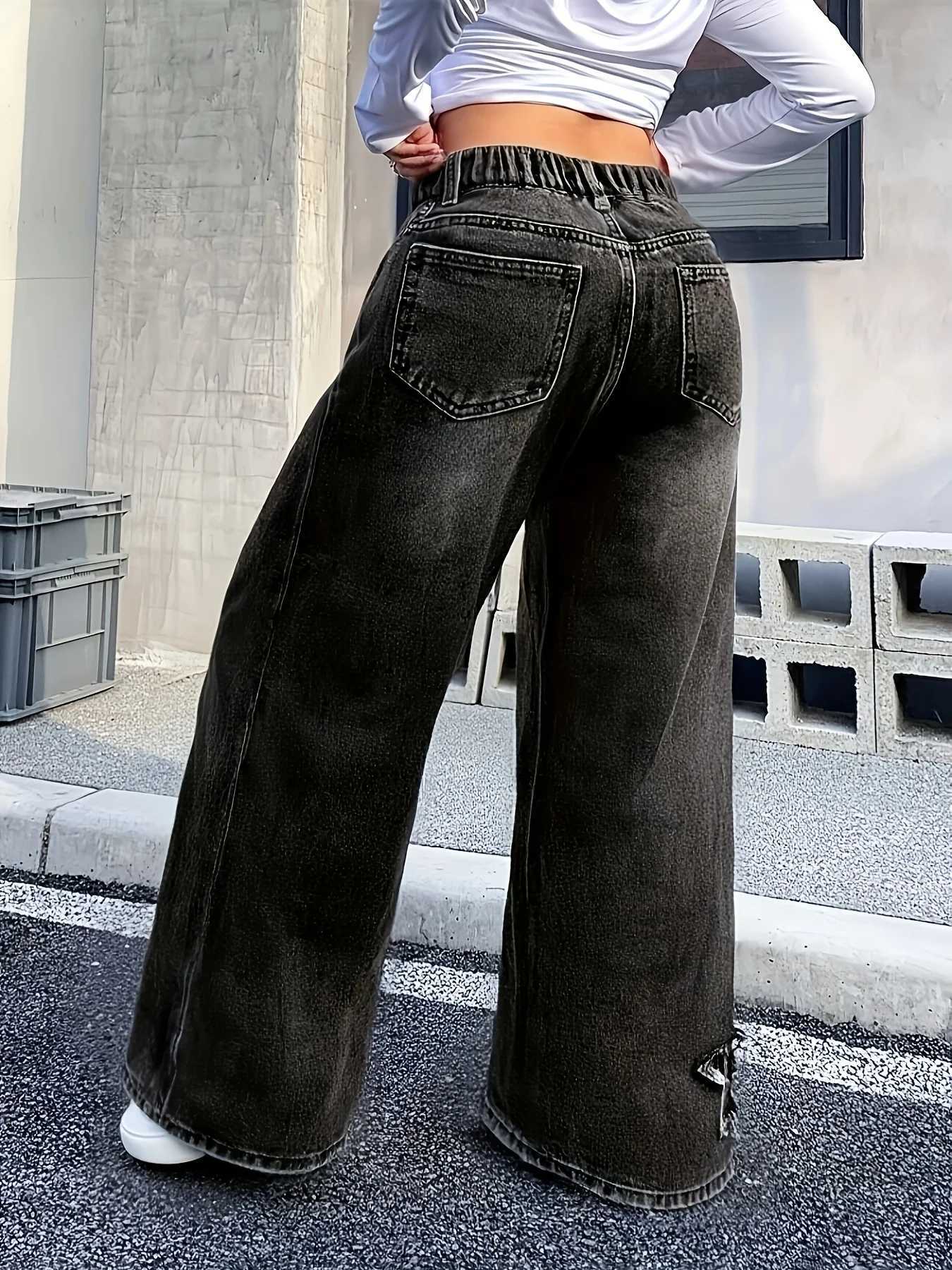 Men's Jeans Y2K Washed Fabric Five-Star Pattern Patchwork Denim Straight-Leg Pants Versatile Trendy All-Seasons.Full elastic waistband H260924 - view 3