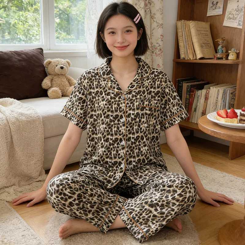 Women's Sleep Lounge Women's Summer Instagram-Style Leopard-Print Cloud-Patterned Cotton Pyjamas Short-Sleeved Top and Long Trousers Loungew - view 4
