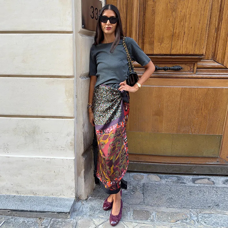 Printed Women's Midi Skirt Wrap Skirt Side Button Wrap Around Skirt Oil Painting Floral Skirt Daily Fashion Wear 260923 - view 7