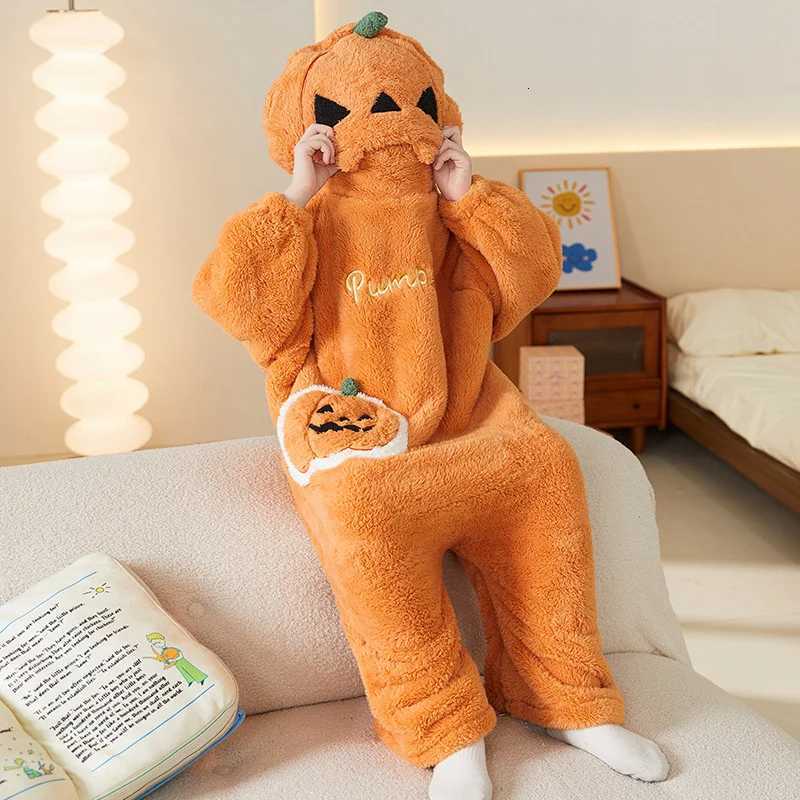 Sleep Lounge Women's Halloween Funny Pumpkin Pajamas One-piece Cral Fleece Thick and Warm Home Wear Autumn Winter for WomenC260924 - view 6