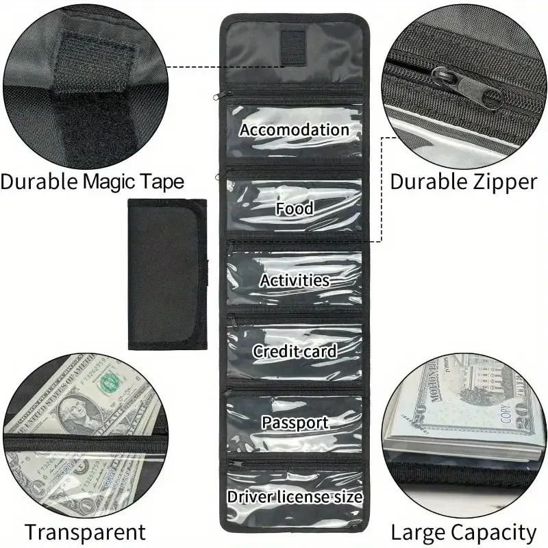 Cash Storage Box with 6 Zippered Pockets Cash Ticket Storage Box Envelope Wallet Money Bag 260924 - view 4