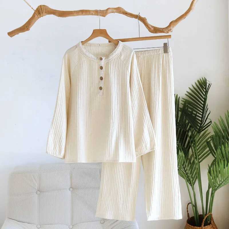 Women's Sleep Lounge 2026 New Women's Spring/Summer Pajama Set 100% Cotton Hemp Lace Collar Pure Cotton Long Sleeve Pants Home Clothes Sleep - view 3