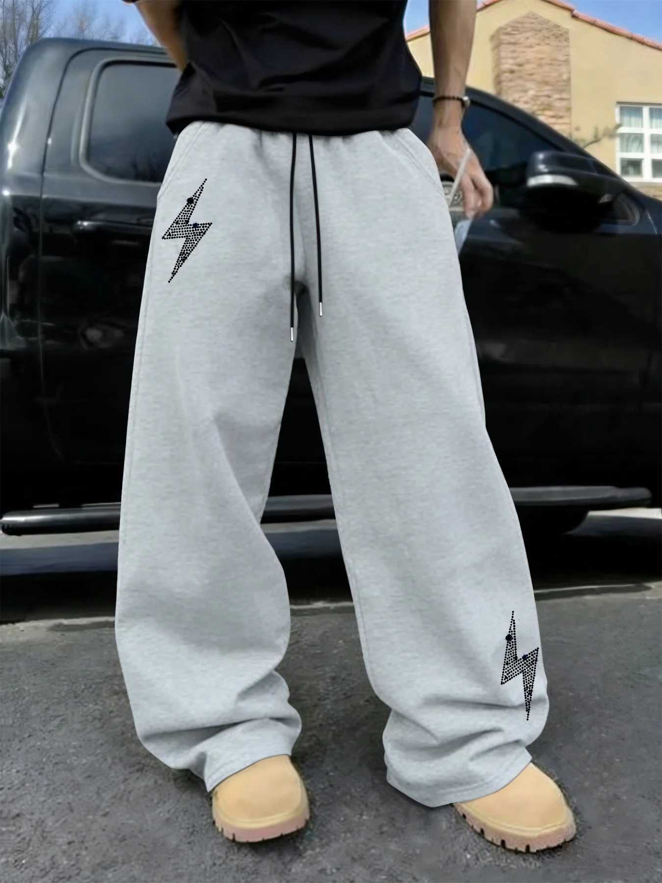Men's Pants Men's Autumn Lightning Print Straight-Leg Sweatpants Casual Stylish and Versatile Suitable for Sports and Daily Wear D260924