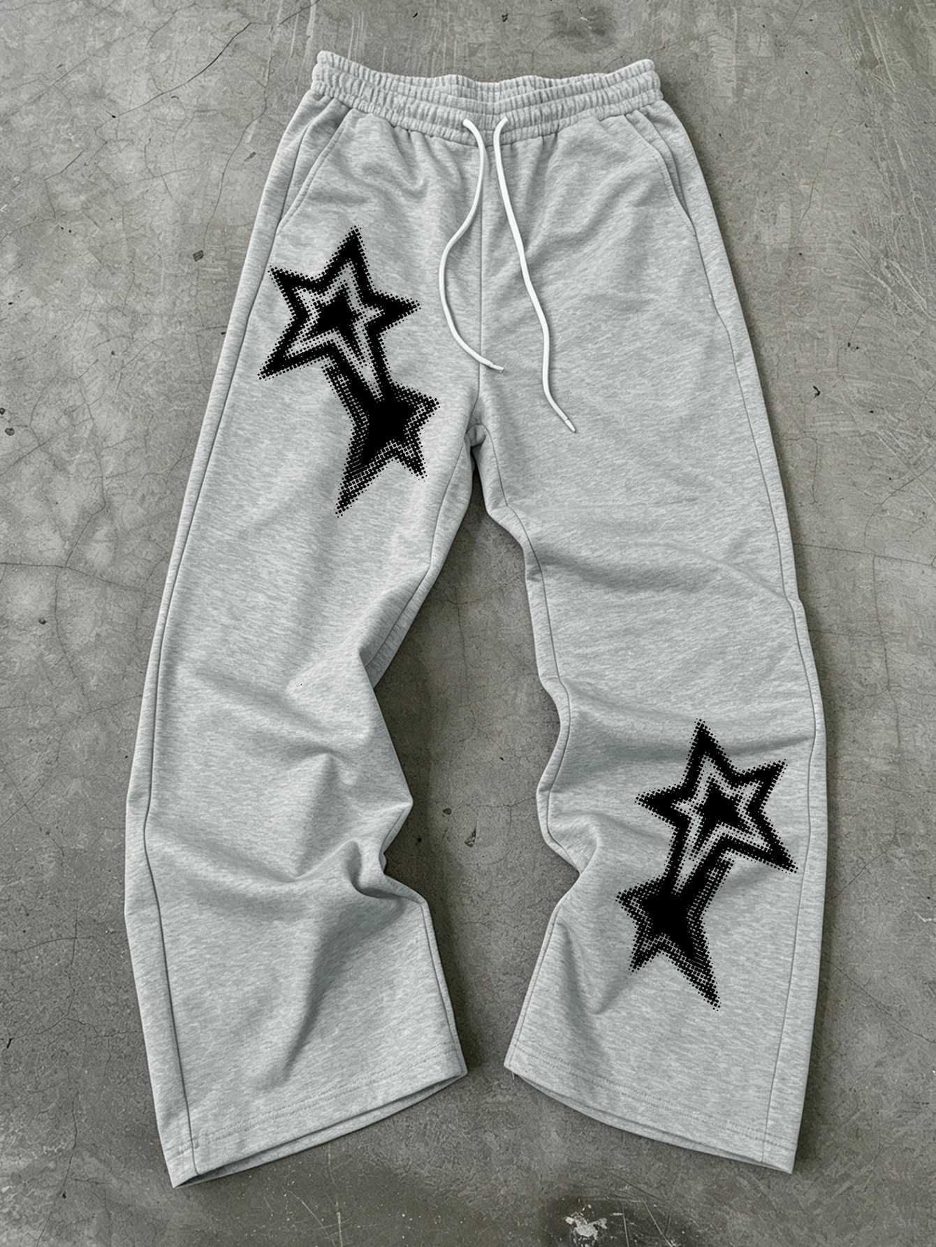 Men's Pants Men Y2K Streetwear Baggy Sweatpants Halftone Dot Nested DoubleStar Diagonal Asymmetrical Print dr1 Loose Wide Leg D260924 - view 4