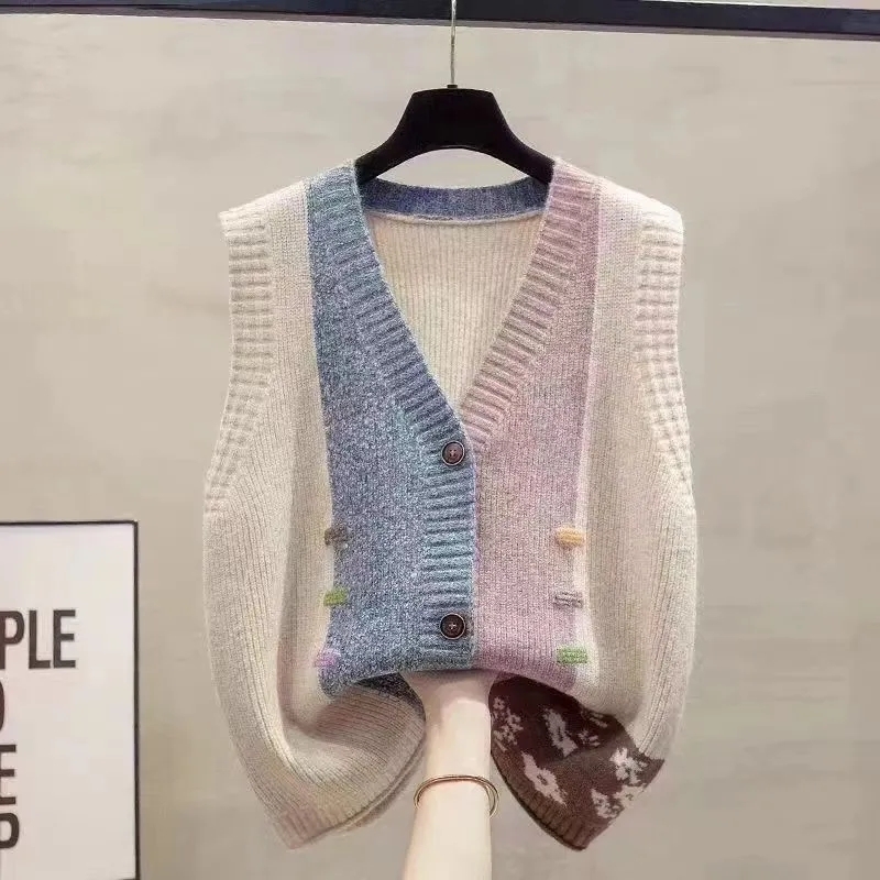 Knit Cardigan Spring Autumn Women Vest New Fashion Loose All-Match Sweater Waistcoat Ladies V-Neck Sleeveless Jacket Top - view 5