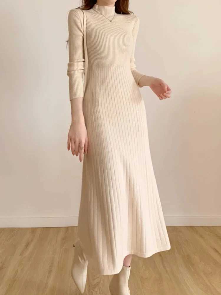 Lounge Women's Sleep Autumn Winter 2024 Slim Long Sleeve Party Midi Dress for Women Knitted Half High Collar Elegant Knitted Sweater Dresses Ladi - view 3