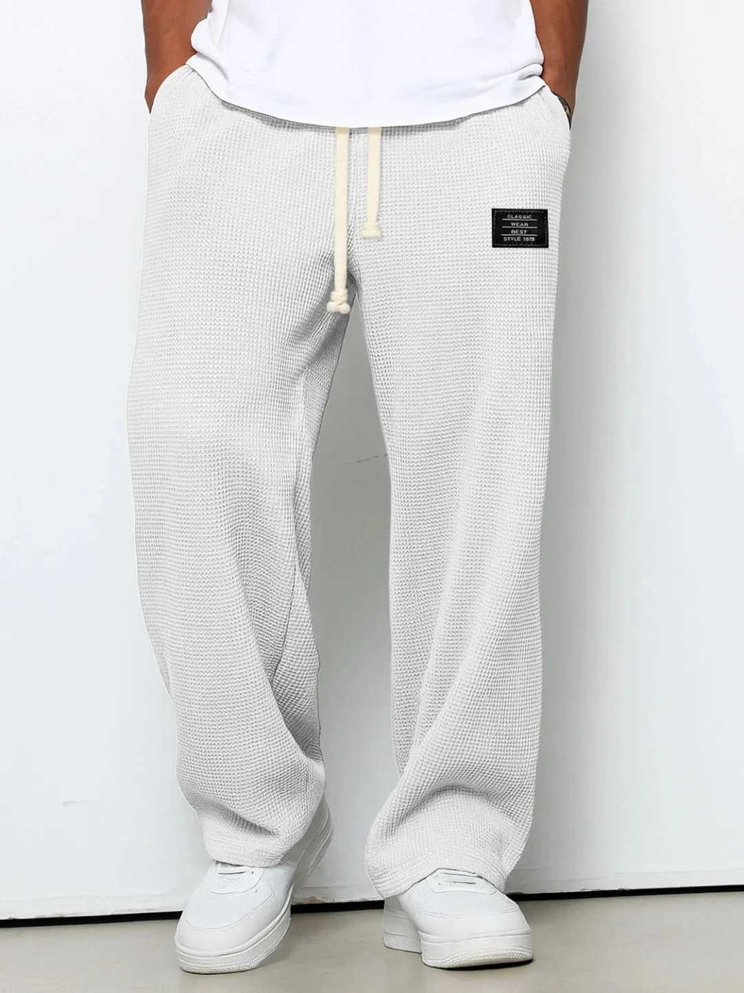Men's Pants Men's Spring and Autumn Trendy Straight-Leg Sweatpants with Waffle Texture Wide-Leg Sports and Casual Pants D260924 - view 5