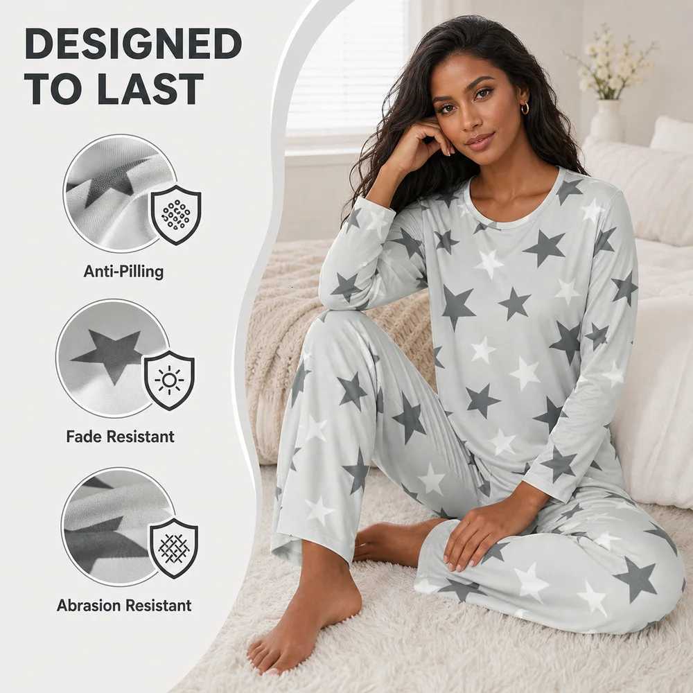 Women's Sleep Lounge Women's Four-Season Spring and Summer Long-Sleeved Pajamas Casual Comfortable and Cute Star-Printed Long-Sleeved Pants  - view 6