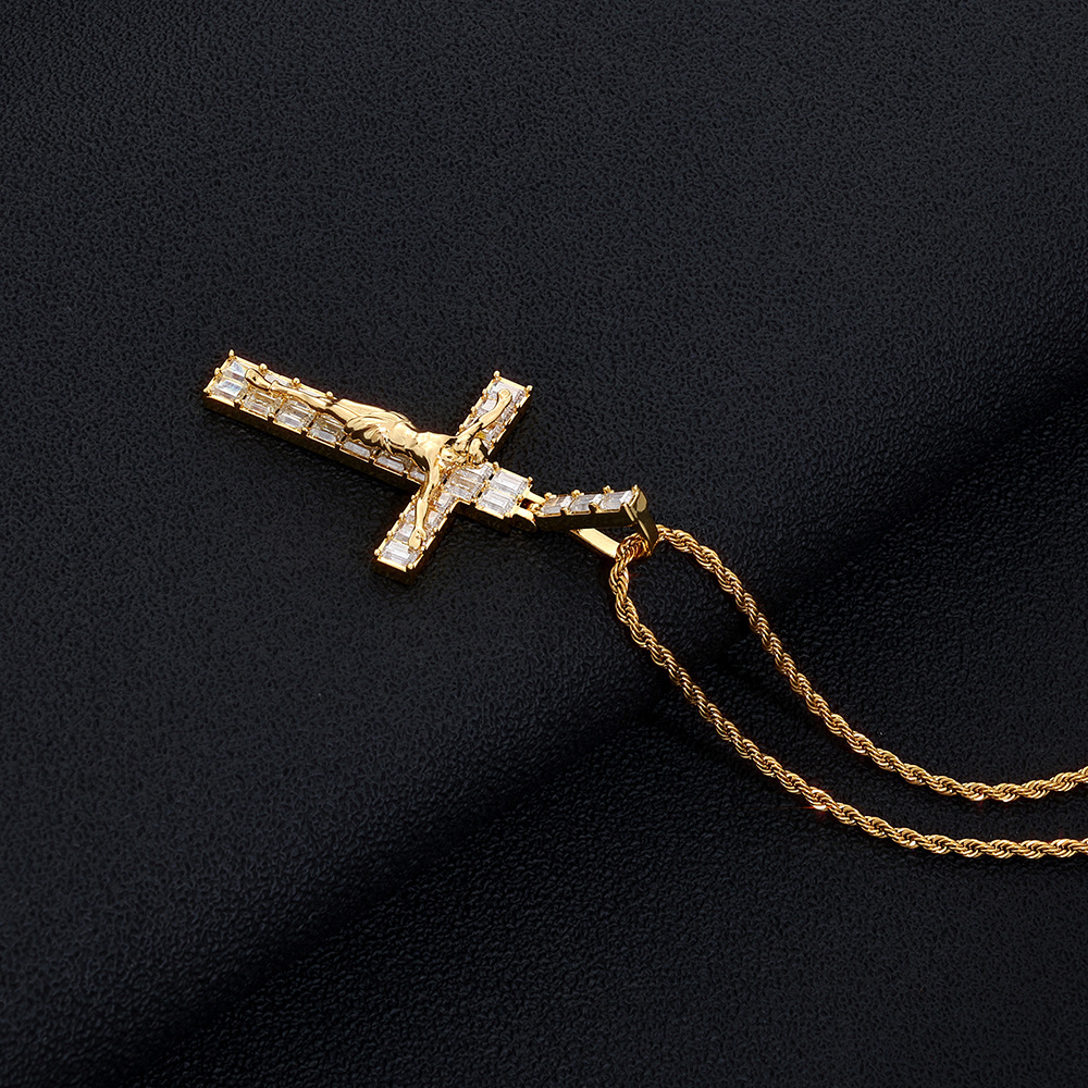 Cross Pendant with Moissanite Retro Street-Style Trendy Bamboo Chain Necklace for Men Customizable Hip-Hop Gift Jewelry - view 5