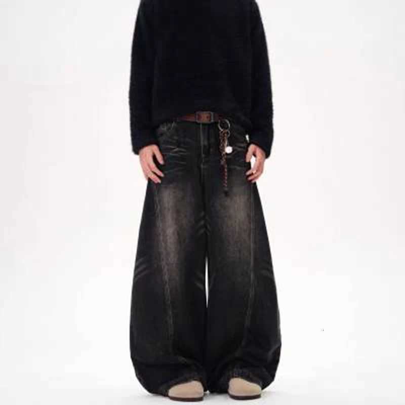 Men's Jeans 2026 Vintage Black Washed Baggy Jeans Pants Men Wide leg Curved Blade Pants Streetwear Cowboy Casual Denim Straight Trousers H260924 - view 6
