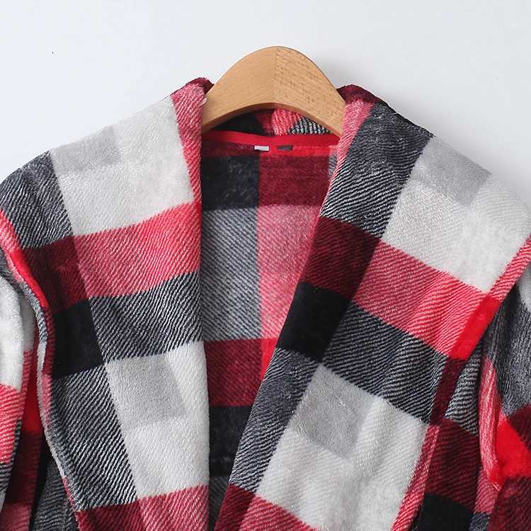 Lounge Women's Sleep Winter New Women's Coral Fleece Bathrobe Warm Plaid Long Sleeve Medium Length Belted Home Wear Sleep Robe Stylish Cozy  - view 4