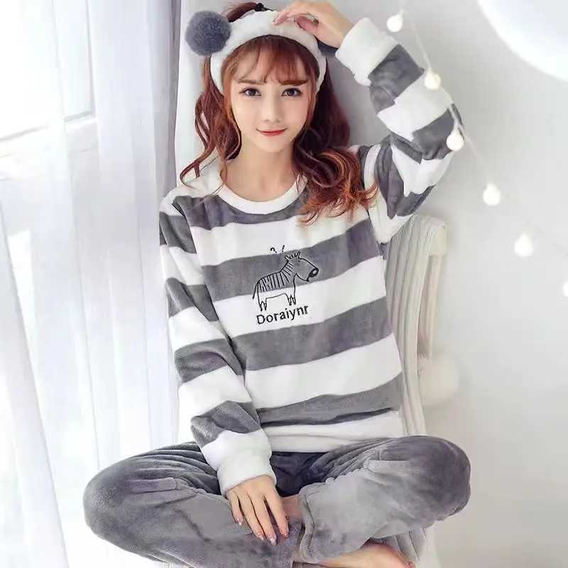 Women's Sleep Lounge Autumn and Winter Coral Velvet Pajamas Homewear Suit New Ladies Thickened Warm Flannel Homewear Students Padded Pajamas Home - view 7